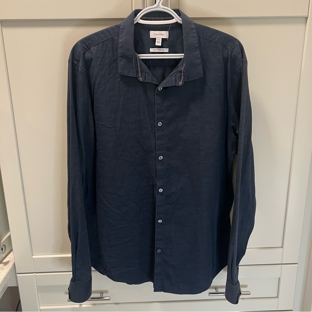 Vintage CALVIN KLEIN 100% Cotton Blue Casual Button Down Shirt | Slim Fit | XL